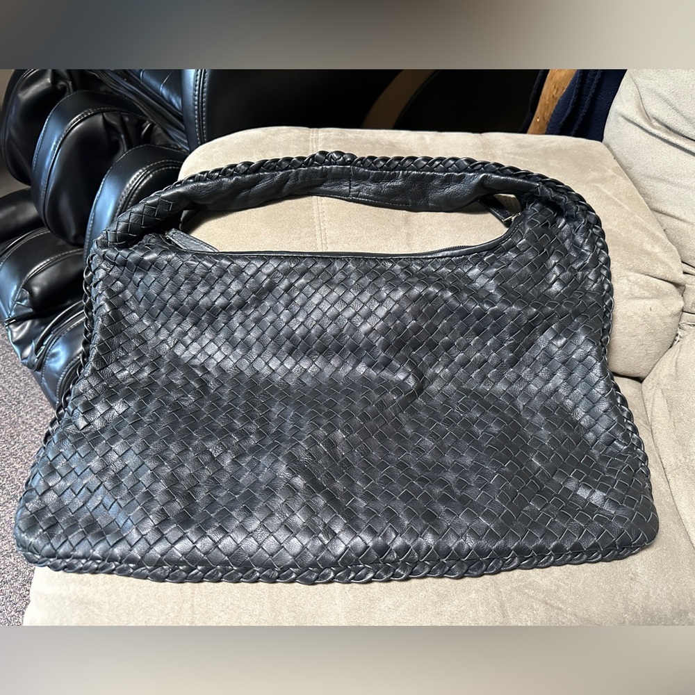 ENG’S BURG Elegant Black Braided Leather Hobo Bag